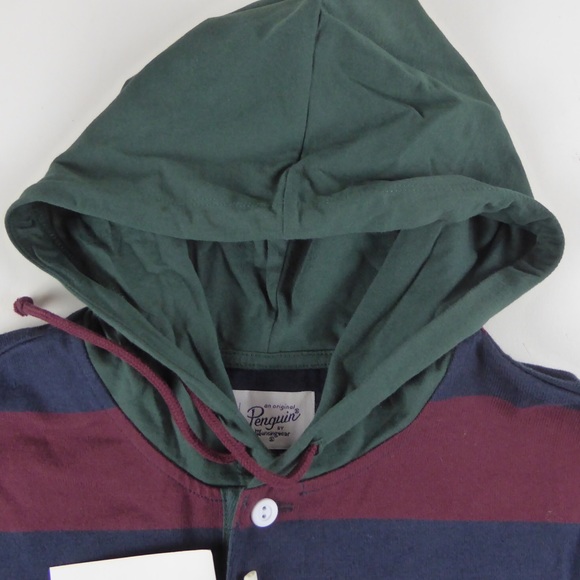 Penguin Striped Henley Hoodie Varsity Collegiate - Picture 4 of 8